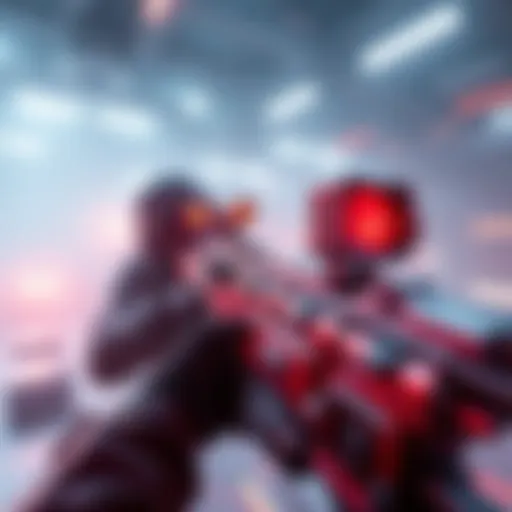 A player aiming the Flak Cannon, ready to launch shrapnel grenades in a futuristic gaming environment.