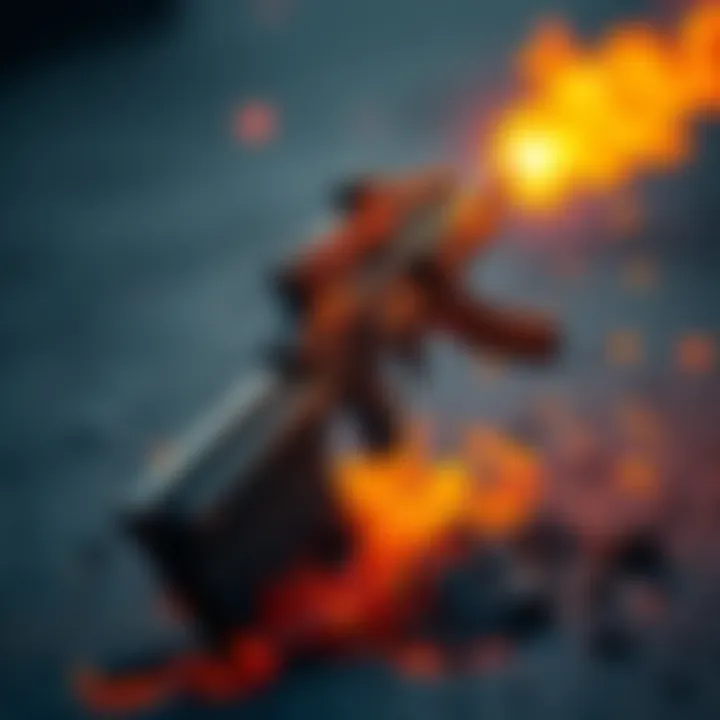 Gun Motif-41 shooting flames with scorch puddles on the ground