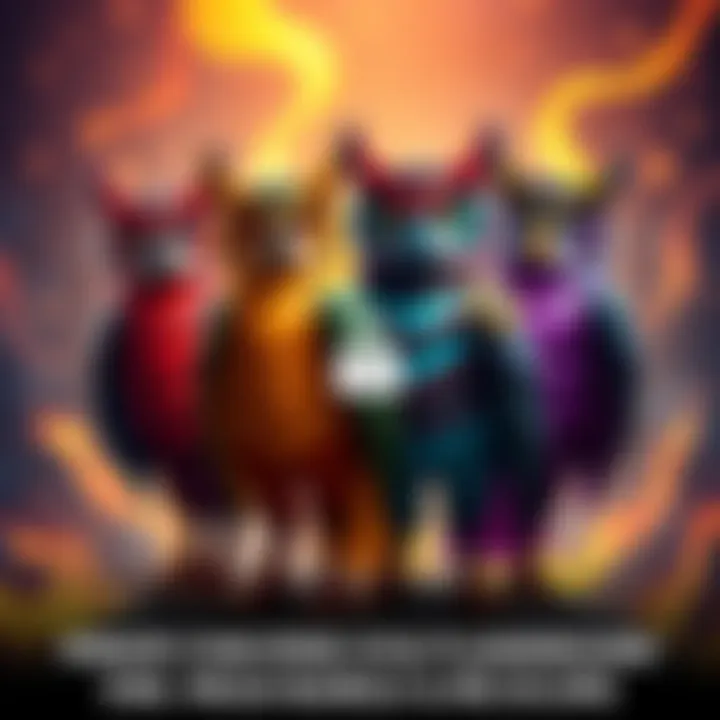 Four new skin recolors from the Flamebound OWL Mega Bundle displayed together, showcasing their vibrant designs with a Shop icon visible