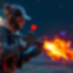 A gamer using a powerful flamethrower weapon against in-game enemies, with flames bursting from the nozzle.