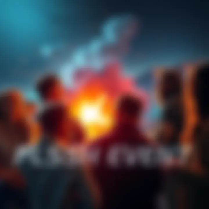 A group of people discussing a recent flash event, looking puzzled and engaged in conversation about an unexplained explosion