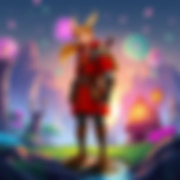 A nostalgic character from a 2000s flash game RPG, standing in a vibrant fantasy world with colorful graphics.