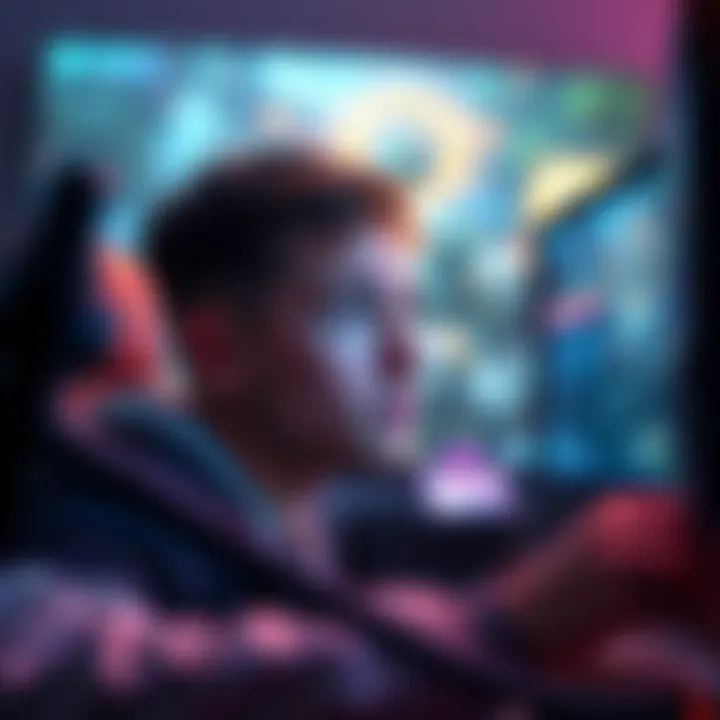 A gamer looks concerned at their PC screen showing flashing lights during gameplay, with game graphics visible in the background.