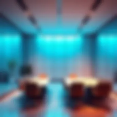 Interior of a research facility showing moving wall panels being used to create a flexible meeting area
