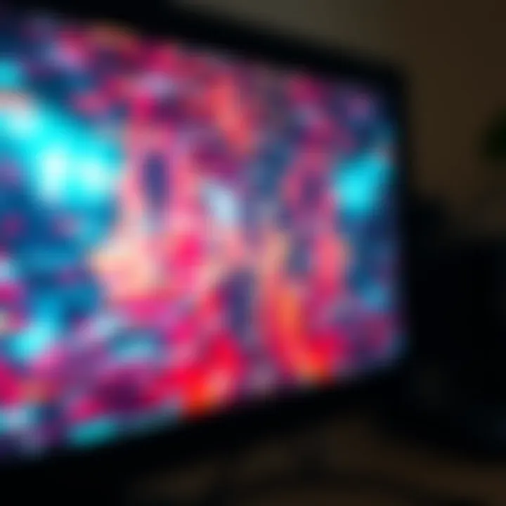 A close-up of a flickering computer monitor displaying distorted images with a blurred screen