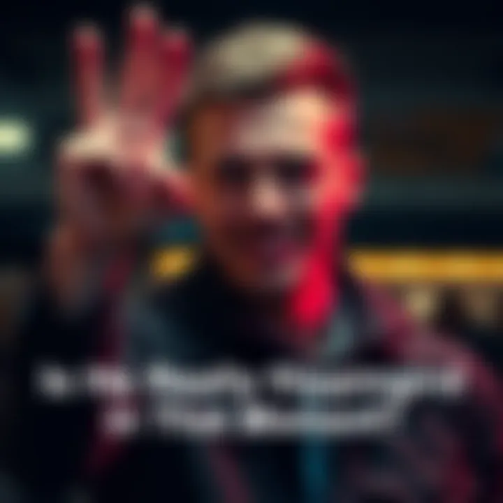 A figure in a video appears to make an obscene gesture with one hand raised. The expression on their face shows a mix of defiance and confidence.