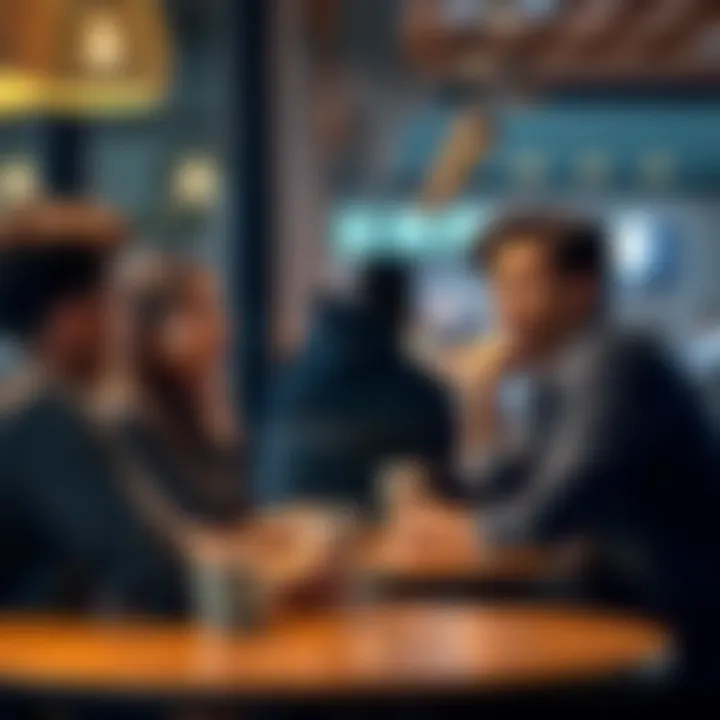 Flirting and Harassment Discussion A group of people in a coffee shop having a conversation, with one person smiling and another looking uncomfortable, illustrating the contrast between flirting and harassment.