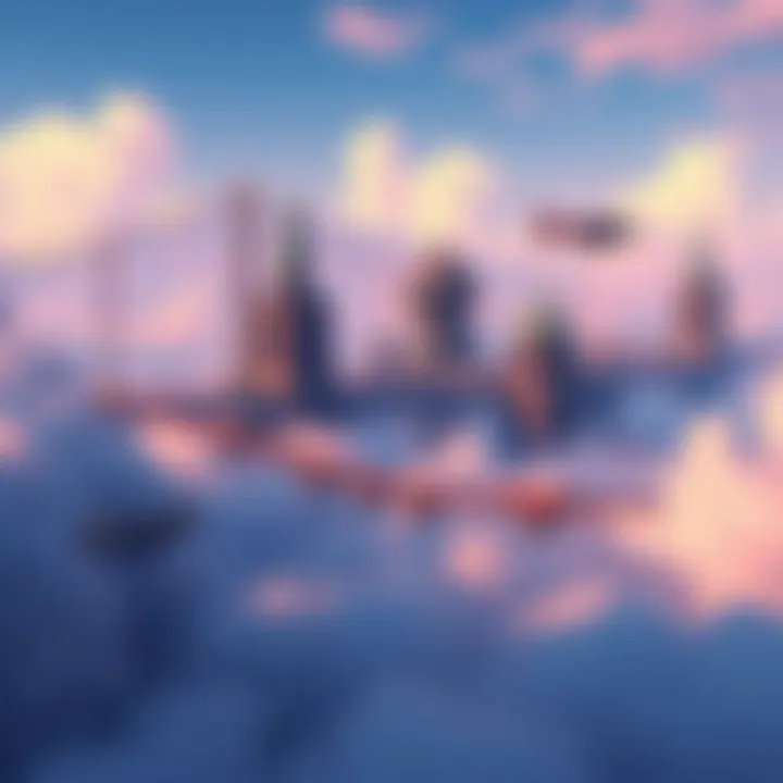 Floating City of Colombia A vibrant view of the floating city of Colombia with clouds and airships