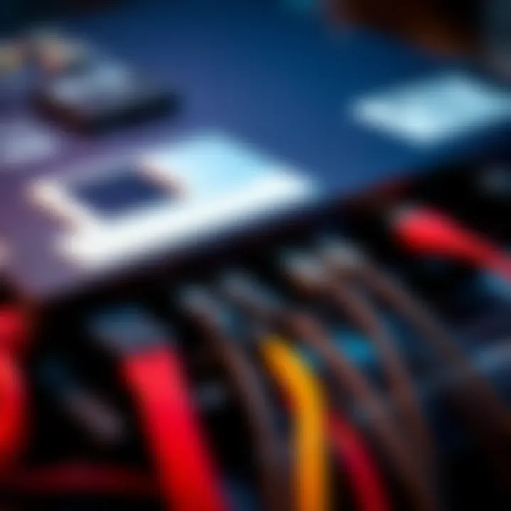 5.25 Floppy Disk Drive Connections Close-up of a 5.25 floppy disk drive showing its connectors and cables