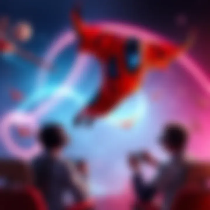 Gamers discussing aerial movement in video games with flying arcs illustrated on screen