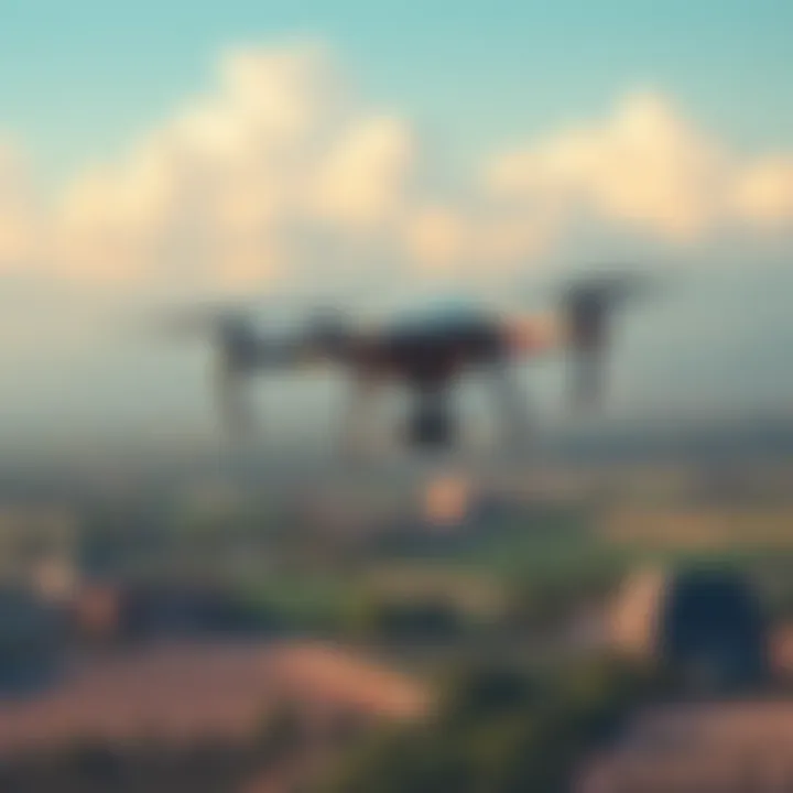 A drone soaring high above a landscape, demonstrating aerial skills