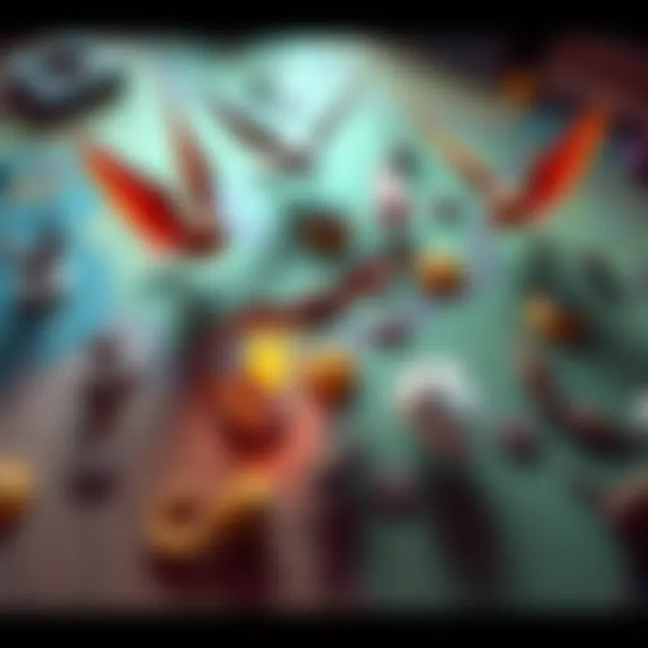 Flying creatures on a battlemap A colorful battlemap featuring various flying creatures represented with unique tokens, showcasing their positions in the game.