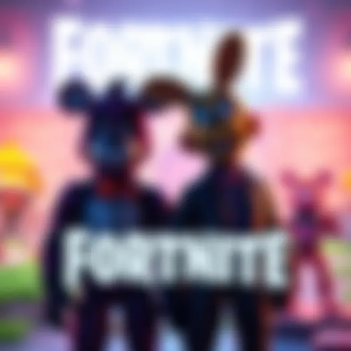 A character from Five Nights at Freddy's standing alongside a Fortnite character in a vibrant gaming environment.