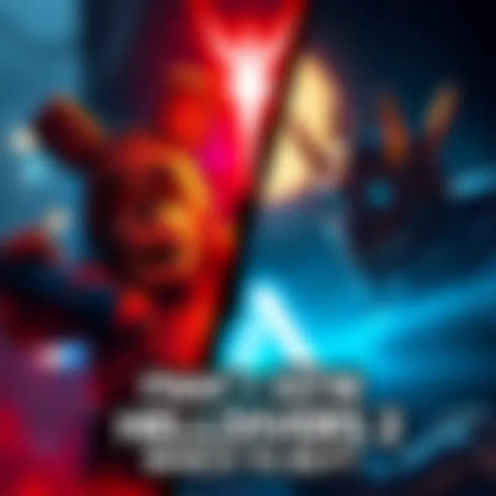 A split image showing elements from FNAF SOTM on one side and Helldivers 2 on the other, highlighting their distinct gameplay styles.