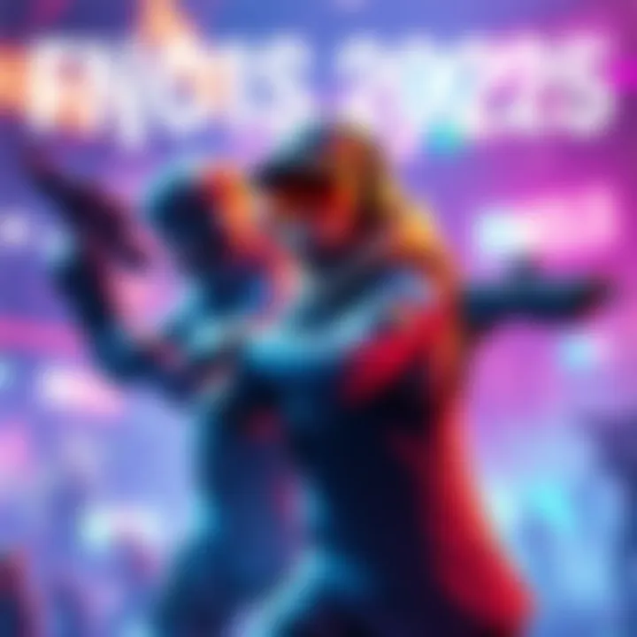A digital artwork showcasing top Fortnite players in action, highlighting Peterbot and Cold, with a vibrant gaming atmosphere.