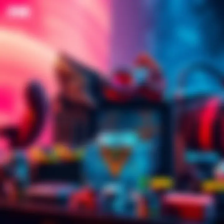 A colorful FNCS KOR Bundle display featuring vibrant cosmetics appealing to gamers and collectors.