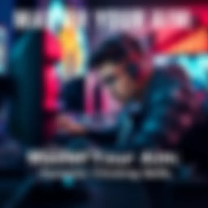 Gamer concentrating on a computer screen, practicing dynamic clicking techniques to improve aim, with a mouse in hand and gaming setup in the background.