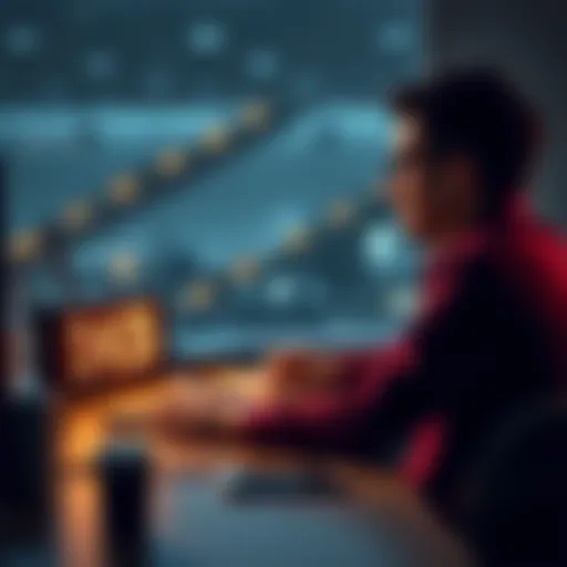 A determined individual sitting at a desk, working hard on a task with a timer showing four hours, reflecting dedication and time management