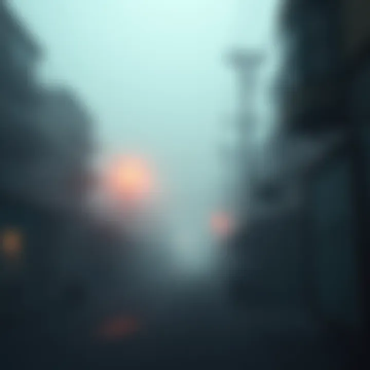 A foggy street in a deserted town, creating an eerie and unsettling atmosphere reminiscent of Silent Hill.