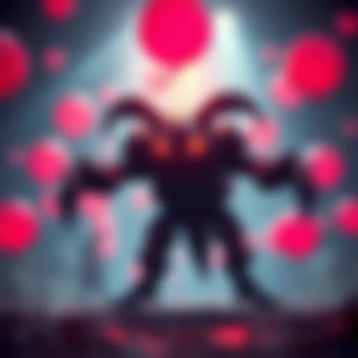 Follie in a defensive stance with reduced health, surrounded by glowing Atramentum Balloons under improved lighting.