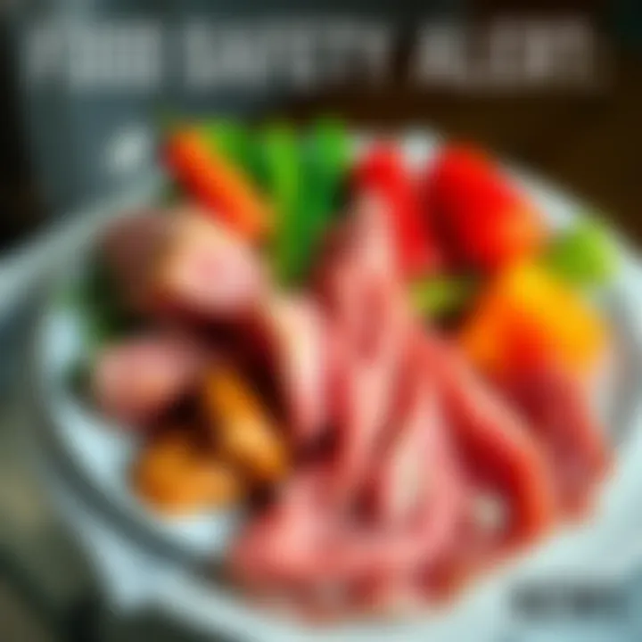 A plate with various uncooked meats and vegetables highlighting food safety risks