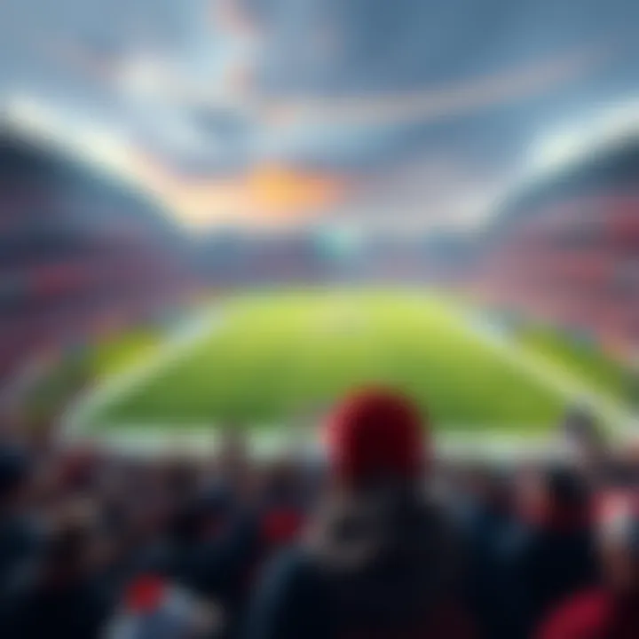 A packed football stadium with cheering fans and colorful banners, showcasing excitement for the upcoming game.