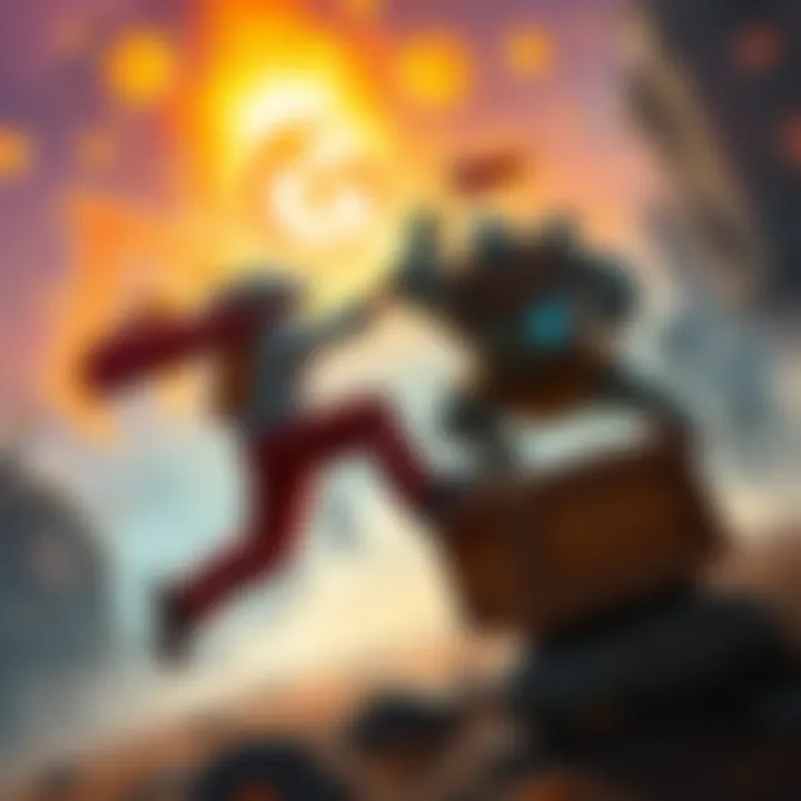 A gamer performing a Footstool Jump to thwart a charging Wheelmonk character in a vibrant game setting.