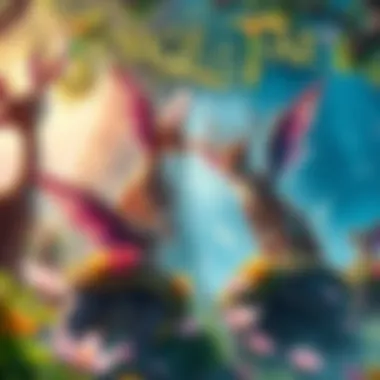 A vibrant scene from the Forge of the Fae trailer showing magical creatures and lush environments