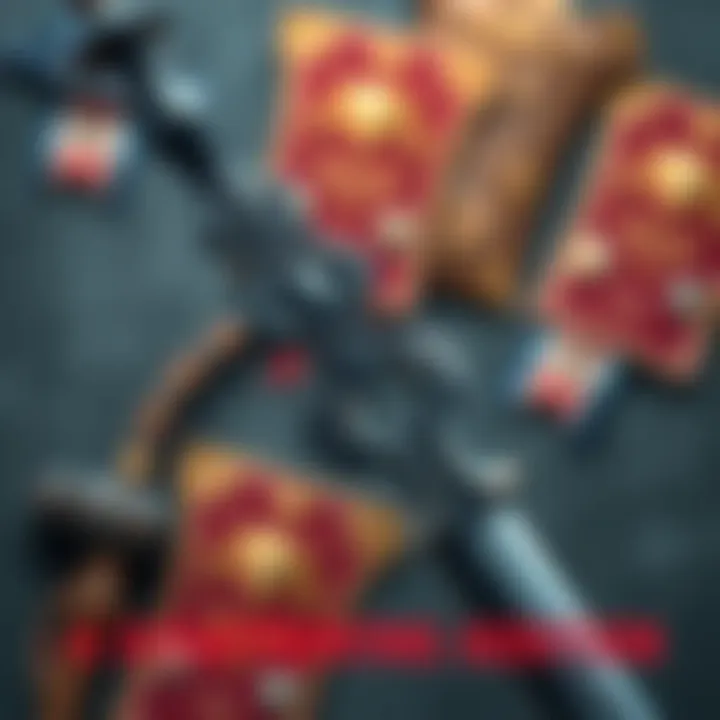A close-up view of the Forsaken Vow Blade, showing its intricate design and dull finish, with a background of blurred battle pass rewards