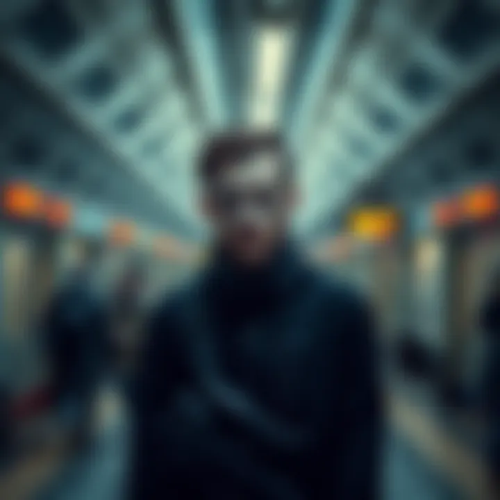 A person resembling a Forsen clone standing in a Moscow Metro station, surrounded by commuters.