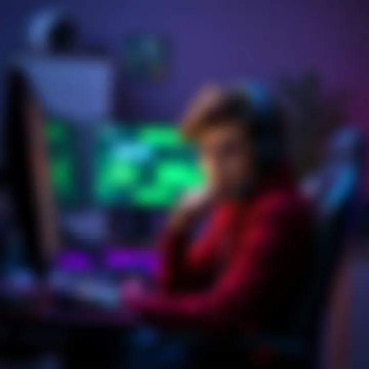 Forsen looking thoughtful while sitting at a gaming setup, contemplating whether to play Omoggle, with a chat screen visible behind him.
