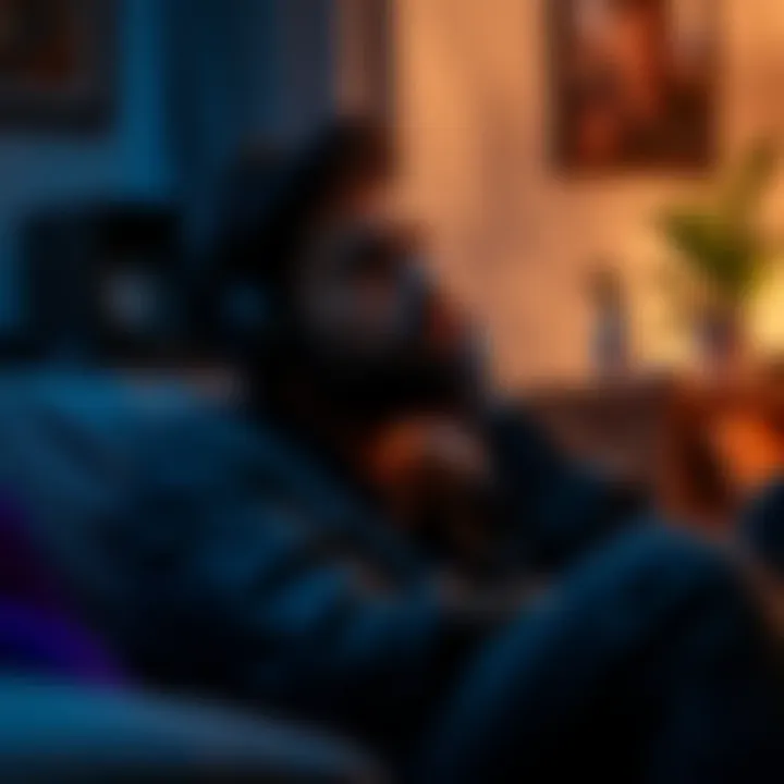 Forsen in a private moment Forsen sitting casually at home with a thoughtful expression, suggesting intimacy and contemplation about his Twitch persona, with soft lighting around him.