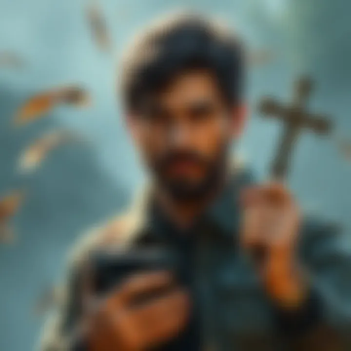 Forsen with a determined expression, holding a cross in one hand and a gaming controller in the other, symbolizing his faith and gaming journey.