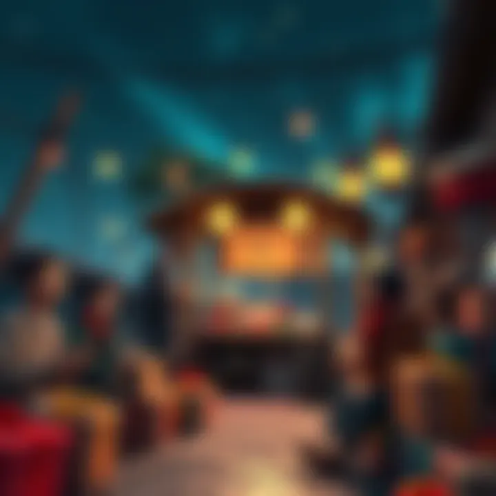 A nostalgic scene reflecting Forsen's community with gift boxes and happy faces, capturing the essence of a time now faded.