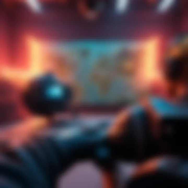 Fortnite 1v1 Match Setup A player prepares for a 1v1 match on a real Fortnite map in creative mode, focusing on the battle setup with maps visible in the background.