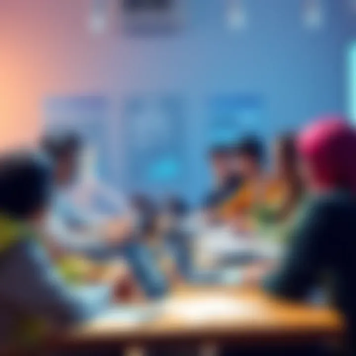 A group of people discussing the latest Fortnite API JavaScript on a forum, with laptops and papers around them.