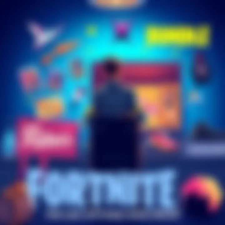 An illustration showing a player contemplating which items to return from a Fortnite bundle, with various in-game items displayed around them.