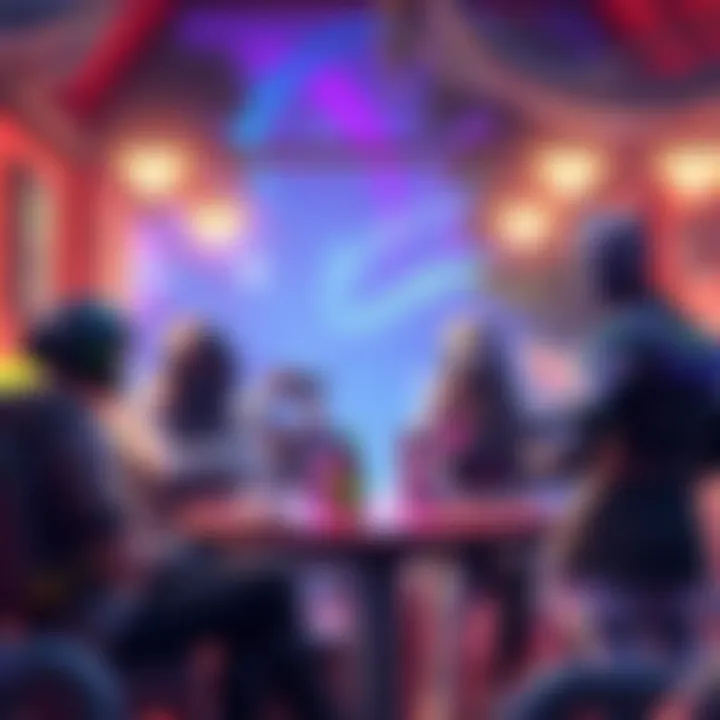 Fortnite players discussing the Hestia update at a homebase, showing customization features and gameplay elements