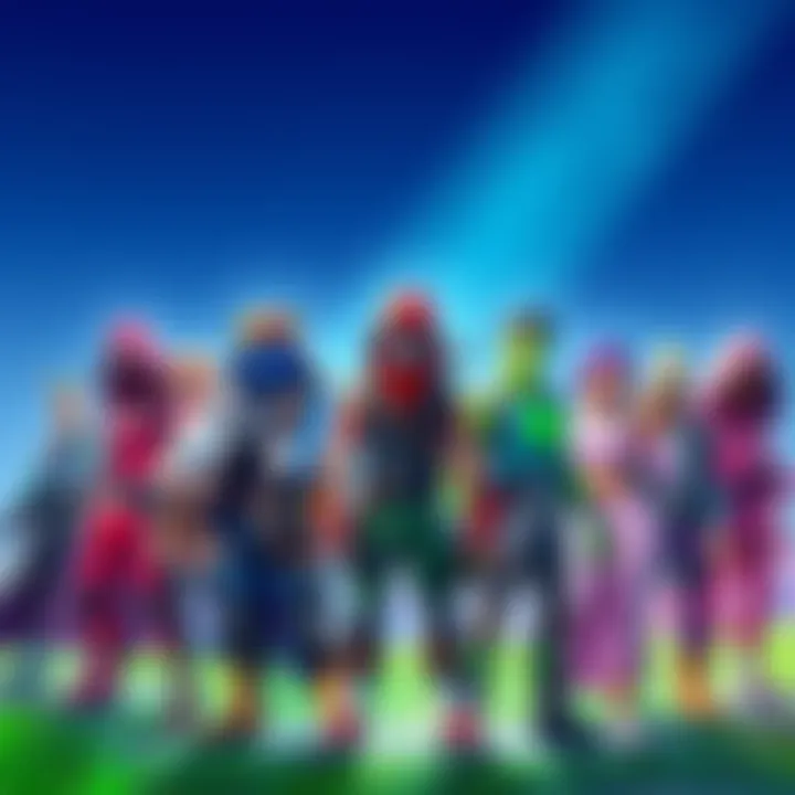 A group of Fortnite characters from various franchises standing together, showcasing vibrant outfits and styles, emphasizing the game's focus on character collaborations over its lore.