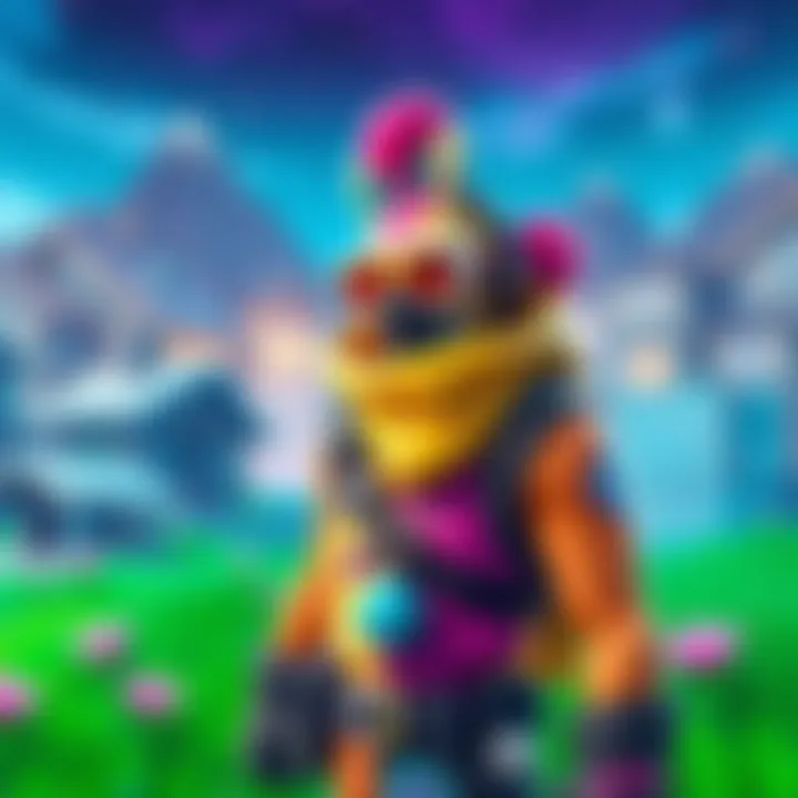 Fortnite Character Design Collaboration A colorful Fortnite character showcasing unique designs inspired by fan collaborations, set against a vibrant game backdrop.