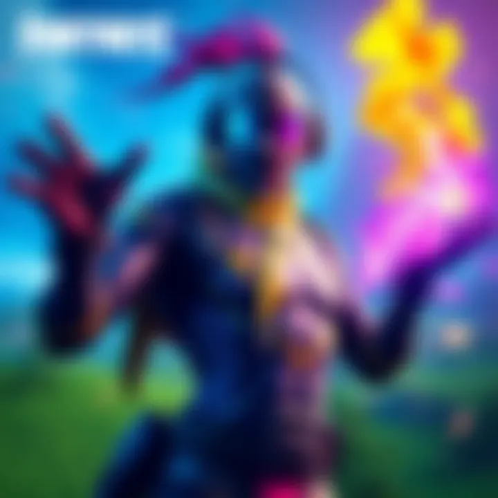 A Fortnite character showcasing bright and colorful skins in an action pose