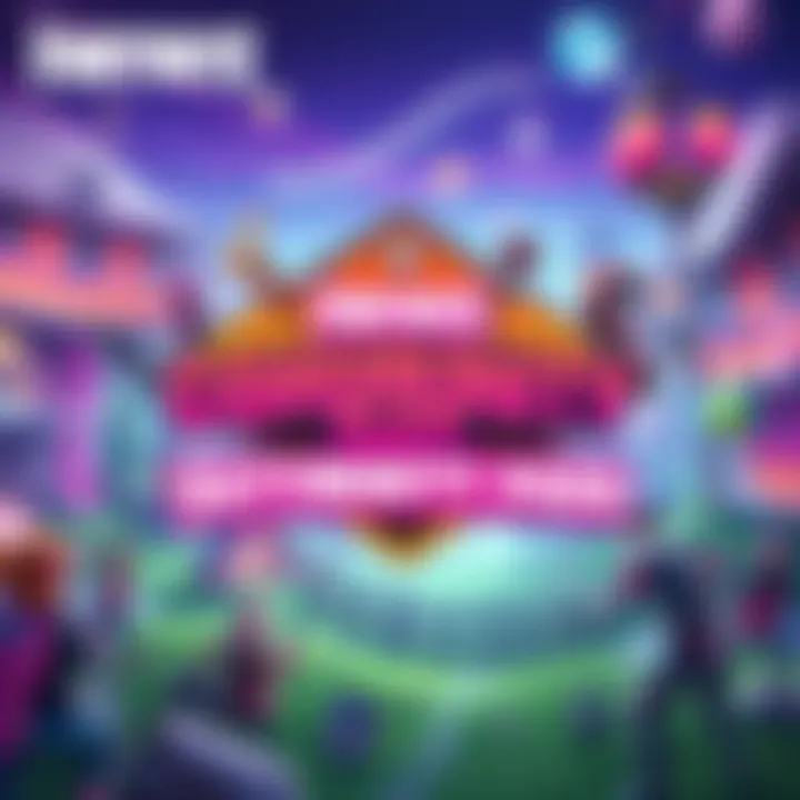 A vibrant Fortnite battle pass design showcasing nostalgic items and styles, with a backdrop of the game’s colorful world, celebrating the community's enthusiasm.