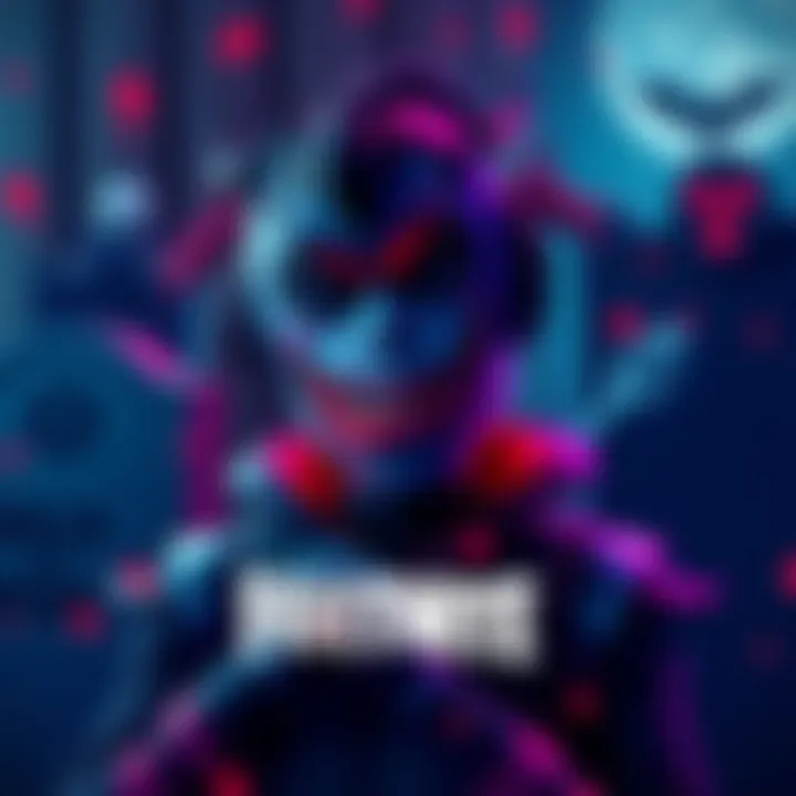 A Fortnite character with a mischievous smile, surrounded by dark-themed elements like gravestones and spooky decorations.