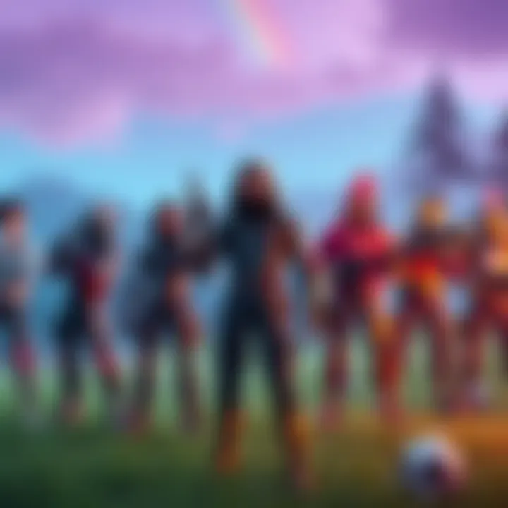 Fortnite characters showing default skins Fortnite scene with characters only showing default skins and T-posed avatars after the South Park update