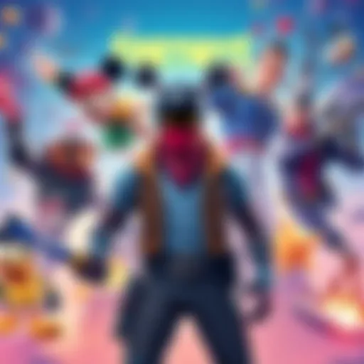 A colorful illustration of Fortnite characters alongside iconic Disney characters in an action scene.