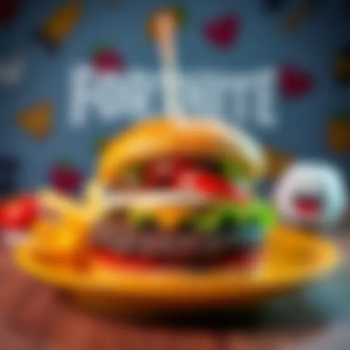 A homemade Durrr Burger made with mozzarella, spam, and fresh vegetables, styled to resemble the Fortnite character, placed on a plate with a playful background.