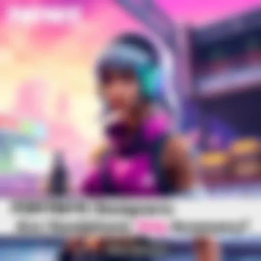 A Fortnite female character wearing colorful headphones and a stylish outfit, standing in a vibrant game environment