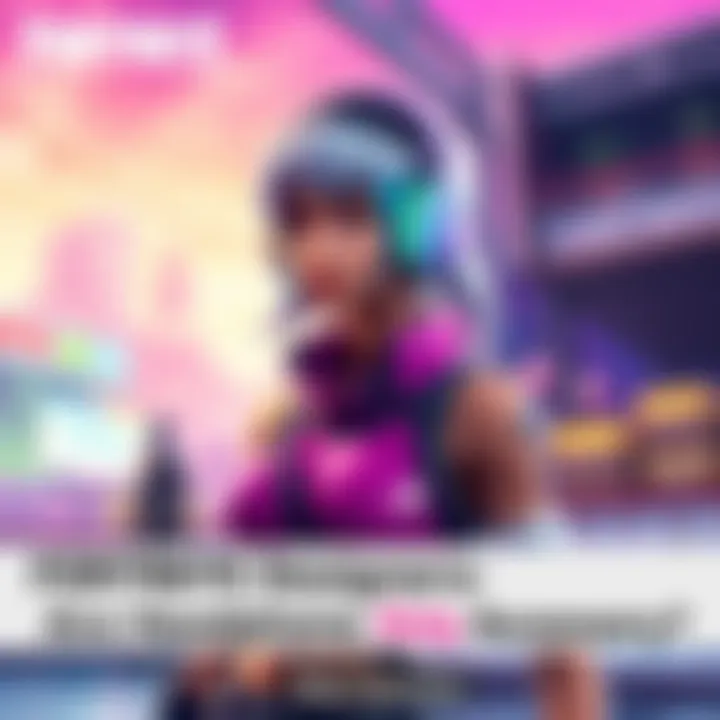 A Fortnite female character wearing colorful headphones and a stylish outfit, standing in a vibrant game environment