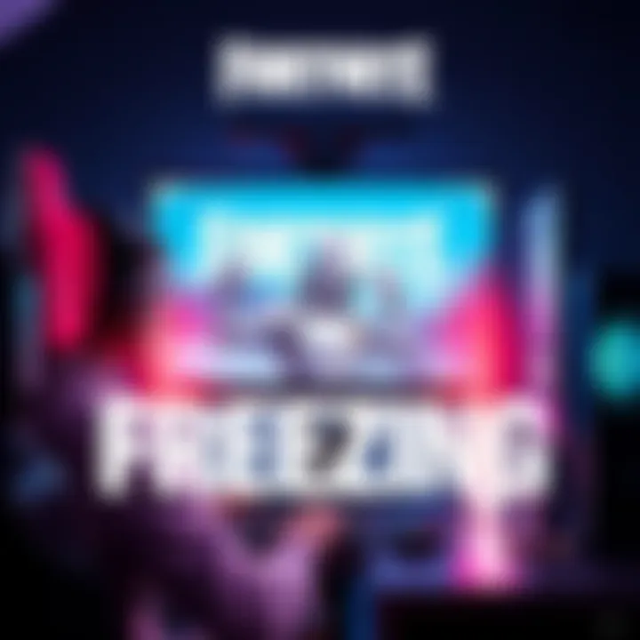 Fortnite Freezing Issue Player frustrated with Fortnite freezing on PC, showing a gaming setup with a frozen screen