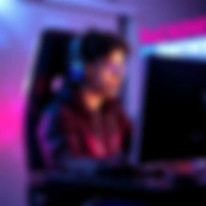 A gamer in a gaming chair with a headset, focused on playing Fortnite on a computer, seeking a non-toxic duo partner.